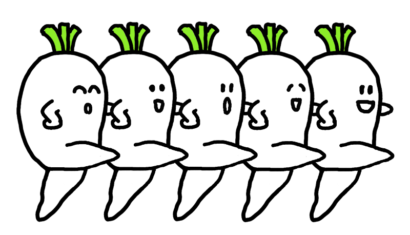 だいこんのラインダンスイラスト｜心にチクっとささるワードで作る「ちくわPOP（ちくわぽっぷ）」｜農産物直売所やスーパーの青果売り場の活性化に！農に特化したPOPが無料!!