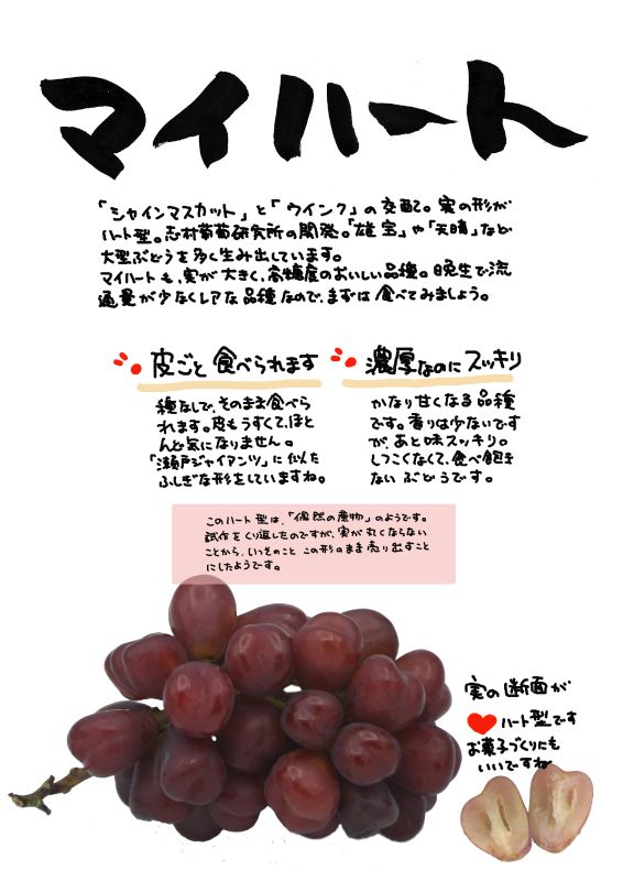 マイハート　ぶどう｜心にチクっとささるワードで作る「ちくわPOP（ちくわぽっぷ）」｜農産物直売所やスーパーの青果売り場の活性化に！農に特化したPOPが無料!!