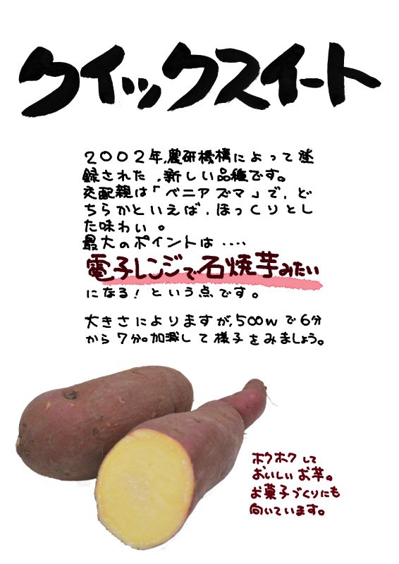 クイックスイート　さつまいも｜心にチクっとささるワードで作る「ちくわPOP（ちくわぽっぷ）」｜農産物直売所やスーパーの青果売り場の活性化に！農に特化したPOPが無料!!