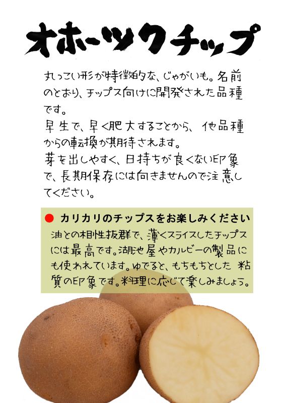 オホーツクチップ　じゃがいも　TX｜心にチクっとささるワードで作る「ちくわPOP（ちくわぽっぷ）」｜農産物直売所やスーパーの青果売り場の活性化に！農に特化したPOPが無料!!