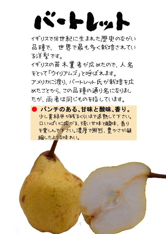 バートレット　ウィリアムズ・ボン・クレティエ　洋梨　TX｜心にチクっとささるワードで作る「ちくわPOP（ちくわぽっぷ）」｜農産物直売所やスーパーの青果売り場の活性化に！農に特化したPOPが無料!!