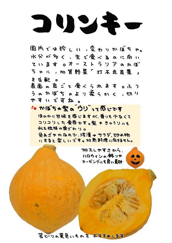 コリンキー　colinky 変わりかぼちゃ｜心にチクっとささるワードで作る「ちくわPOP（ちくわぽっぷ）」｜農産物直売所やスーパーの青果売り場の活性化に！農に特化したPOPが無料!!
