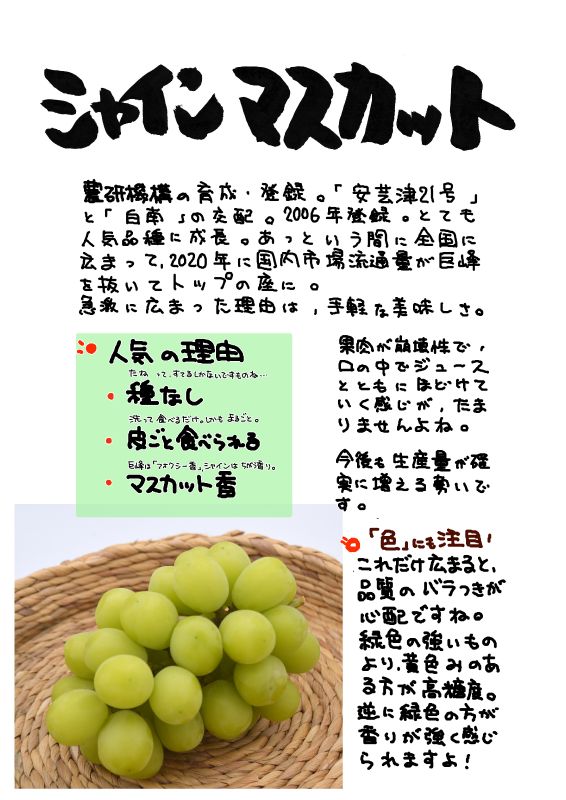 シャインマスカット｜心にチクっとささるワードで作る「ちくわPOP（ちくわぽっぷ）」｜農産物直売所やスーパーの青果売り場の活性化に！農に特化したPOPが無料!!