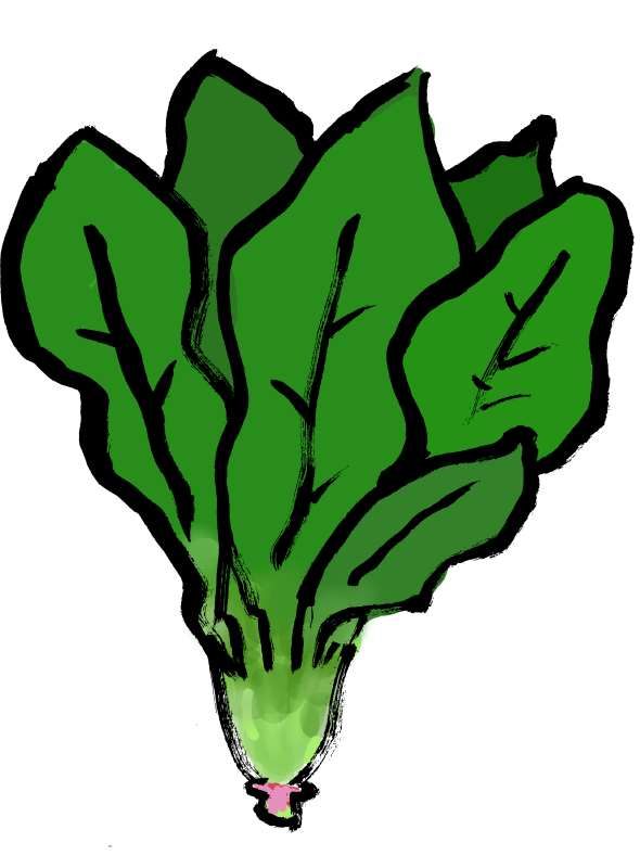 やさい筆イラスト大ほうれんそう法蓮草　東洋種001｜心にチクっとささるワードで作る「ちくわPOP（ちくわぽっぷ）」｜農産物直売所やスーパーの青果売り場の活性化に！農に特化したPOPが無料!!