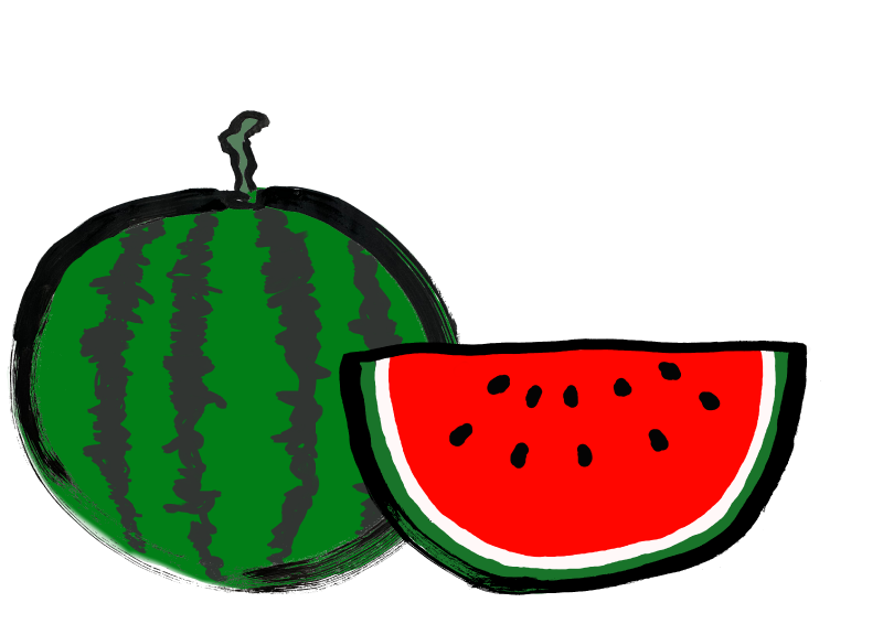 すいかと切ったスイカ　筆｜心にチクっとささるワードで作る「ちくわPOP（ちくわぽっぷ）」｜農産物直売所やスーパーの青果売り場の活性化に！農に特化したPOPが無料!!