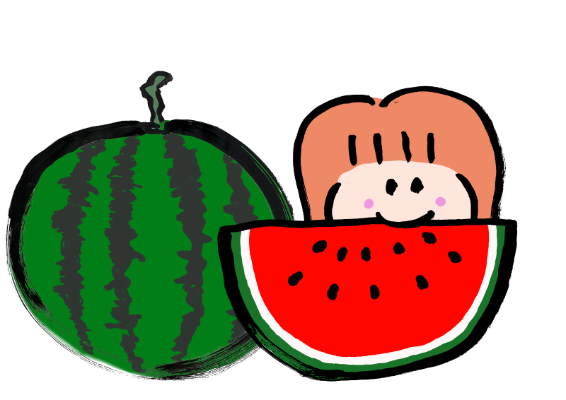すいか切ったスイカ食べる女の子｜心にチクっとささるワードで作る「ちくわPOP（ちくわぽっぷ）」｜農産物直売所やスーパーの青果売り場の活性化に！農に特化したPOPが無料!!