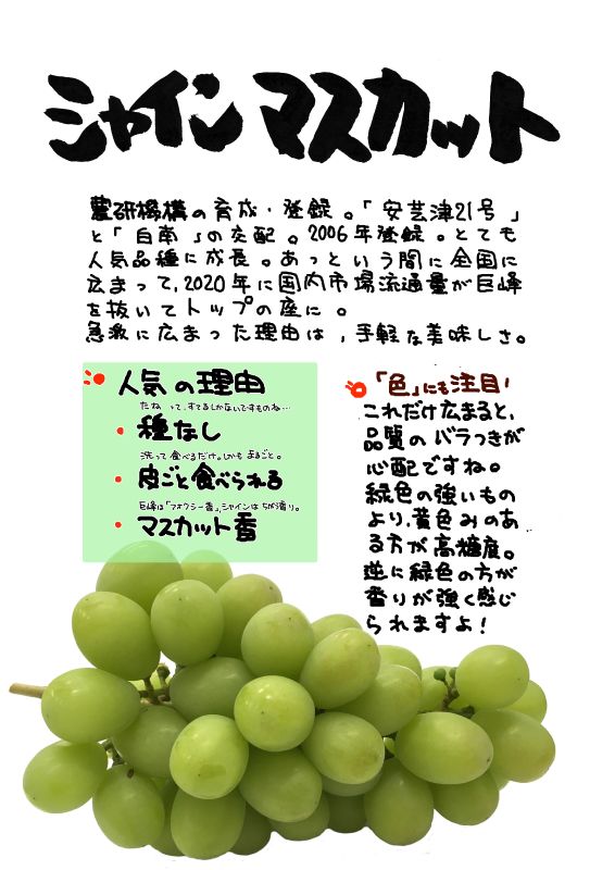 シャインマスカット｜心にチクっとささるワードで作る「ちくわPOP（ちくわぽっぷ）」｜農産物直売所やスーパーの青果売り場の活性化に！農に特化したPOPが無料!!