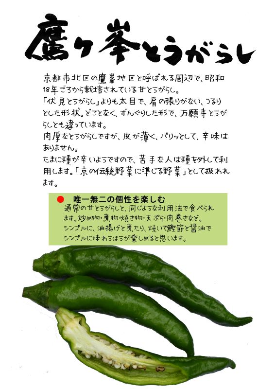 鷹ケ峯とうがらし　TX｜心にチクっとささるワードで作る「ちくわPOP（ちくわぽっぷ）」｜農産物直売所やスーパーの青果売り場の活性化に！農に特化したPOPが無料!!