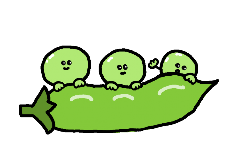 豆　えんどうまめ豌豆まめ３兄弟イラスト　｜心にチクっとささるワードで作る「ちくわPOP（ちくわぽっぷ）」｜農産物直売所やスーパーの青果売り場の活性化に！農に特化したPOPが無料!!