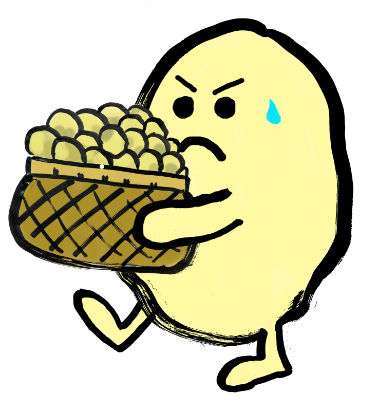 じゃがいも　ジャガイモを持ち上げる　ひとり｜心にチクっとささるワードで作る「ちくわPOP（ちくわぽっぷ）」｜農産物直売所やスーパーの青果売り場の活性化に！農に特化したPOPが無料!!